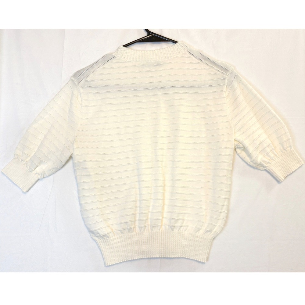 Madewell Sweater Women S Ivory Cream Short Sleeve Pointelle Stripe Knit Top NWOT - Picture 3 of 8